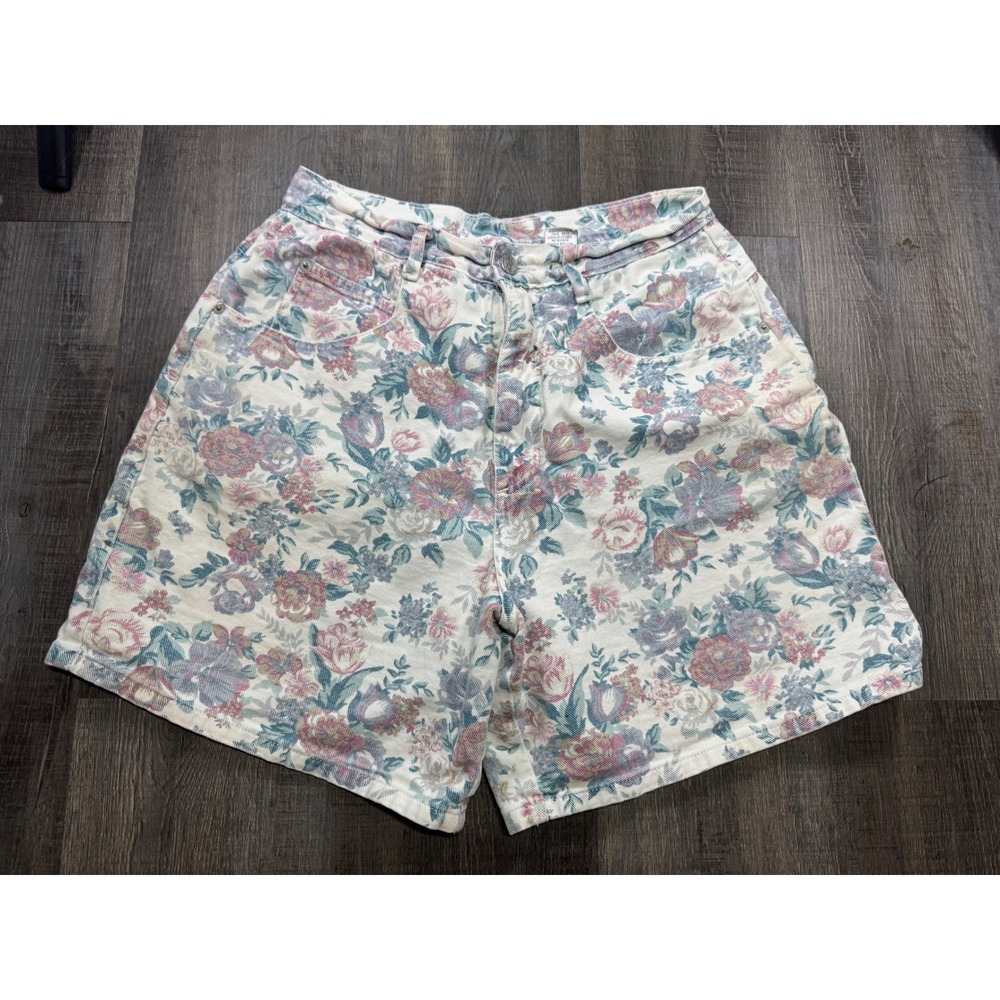 Vintage Partners Mervyns Floral High Waisted Denim Shorts Size 12 Made in USA